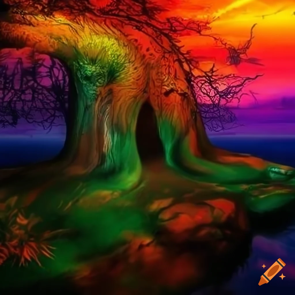 surreal landscape with floating islands of different colors and shapes