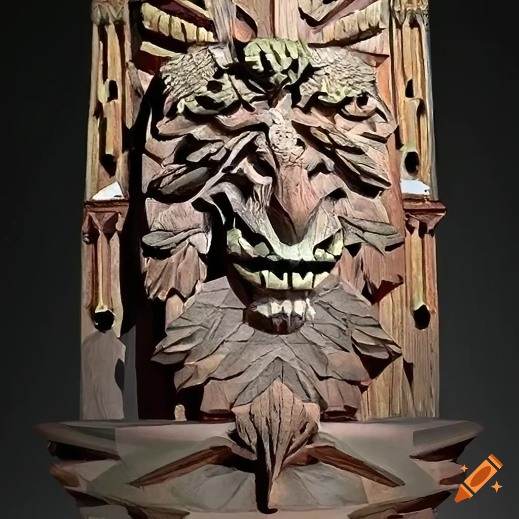 carved moth werewolf motif in architectural style