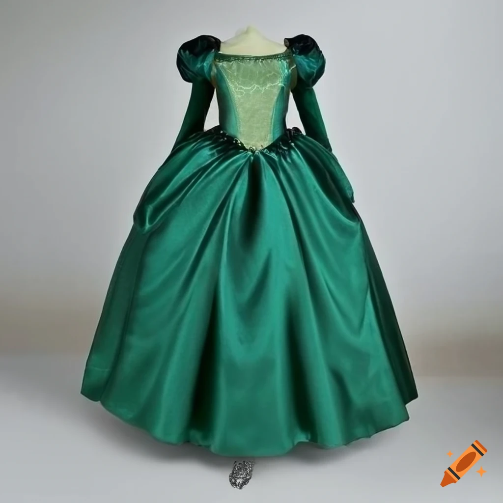 Dark green Disney princess dress with gold detailing on Craiyon