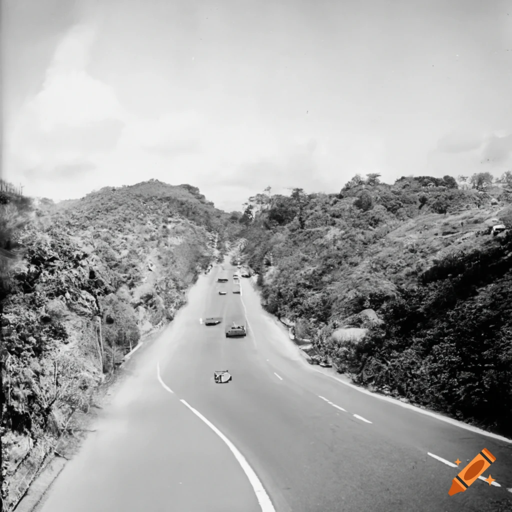 vintage photo of a highway in a tropical island town