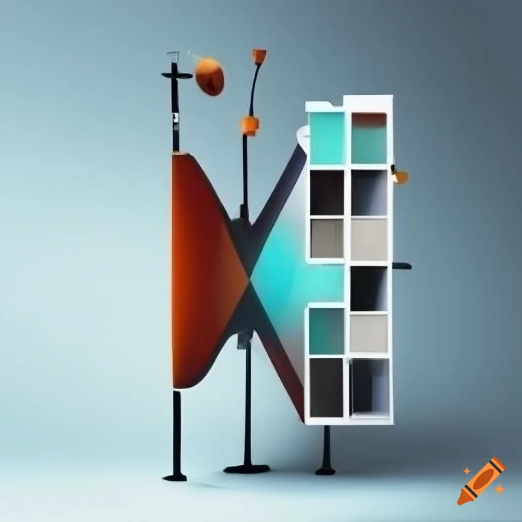 abstract cubic imaginary wind instrument on white background