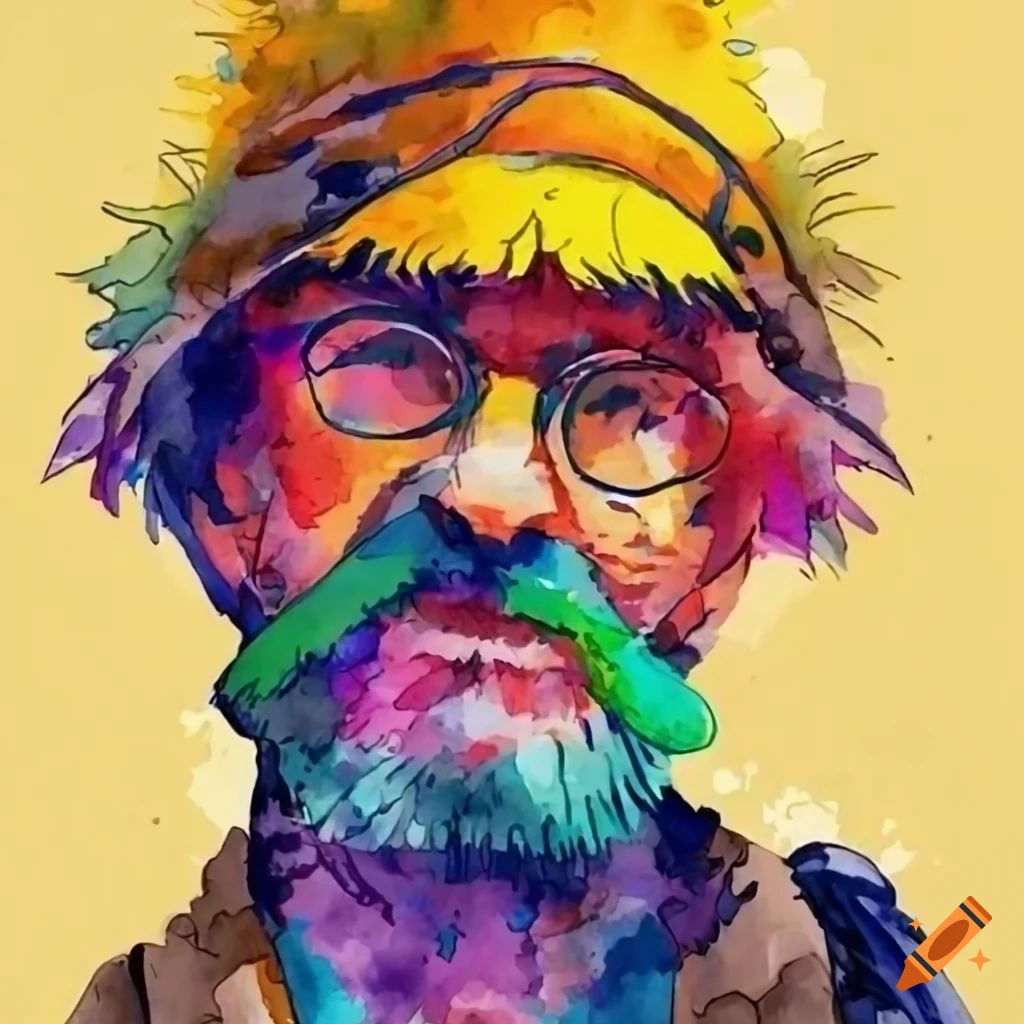 sketch art of a mountaineer with a yellow coon hat and mustache