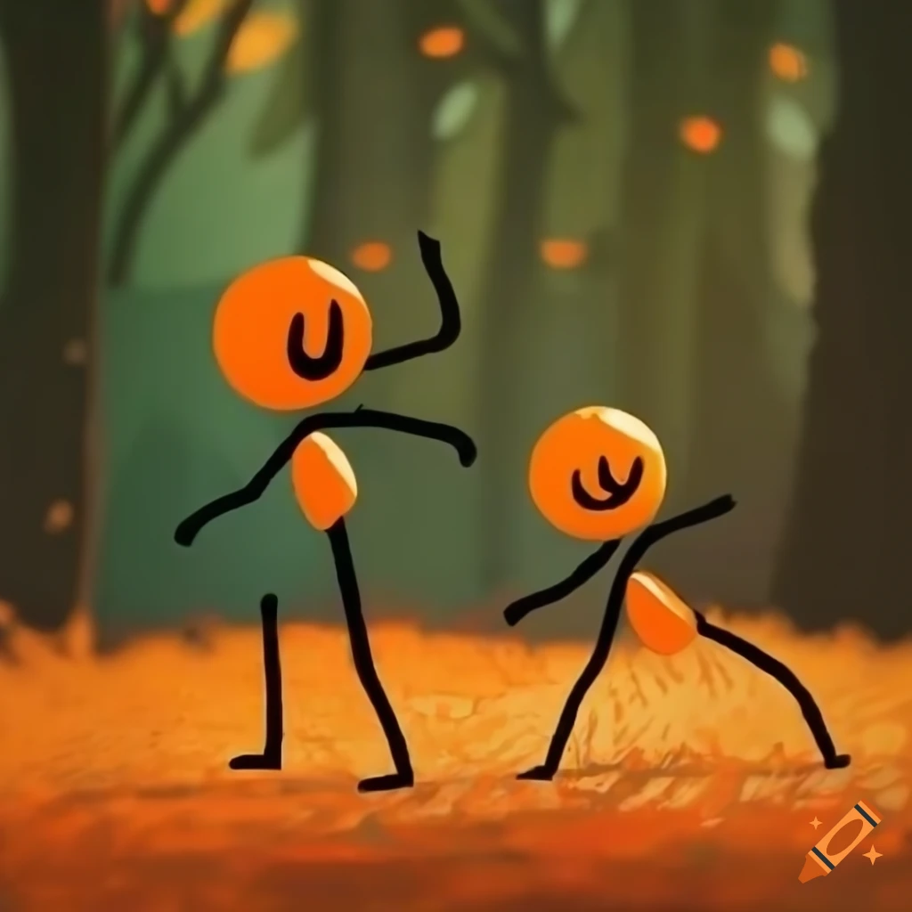 artistic depiction of two distorted stickman in the woods