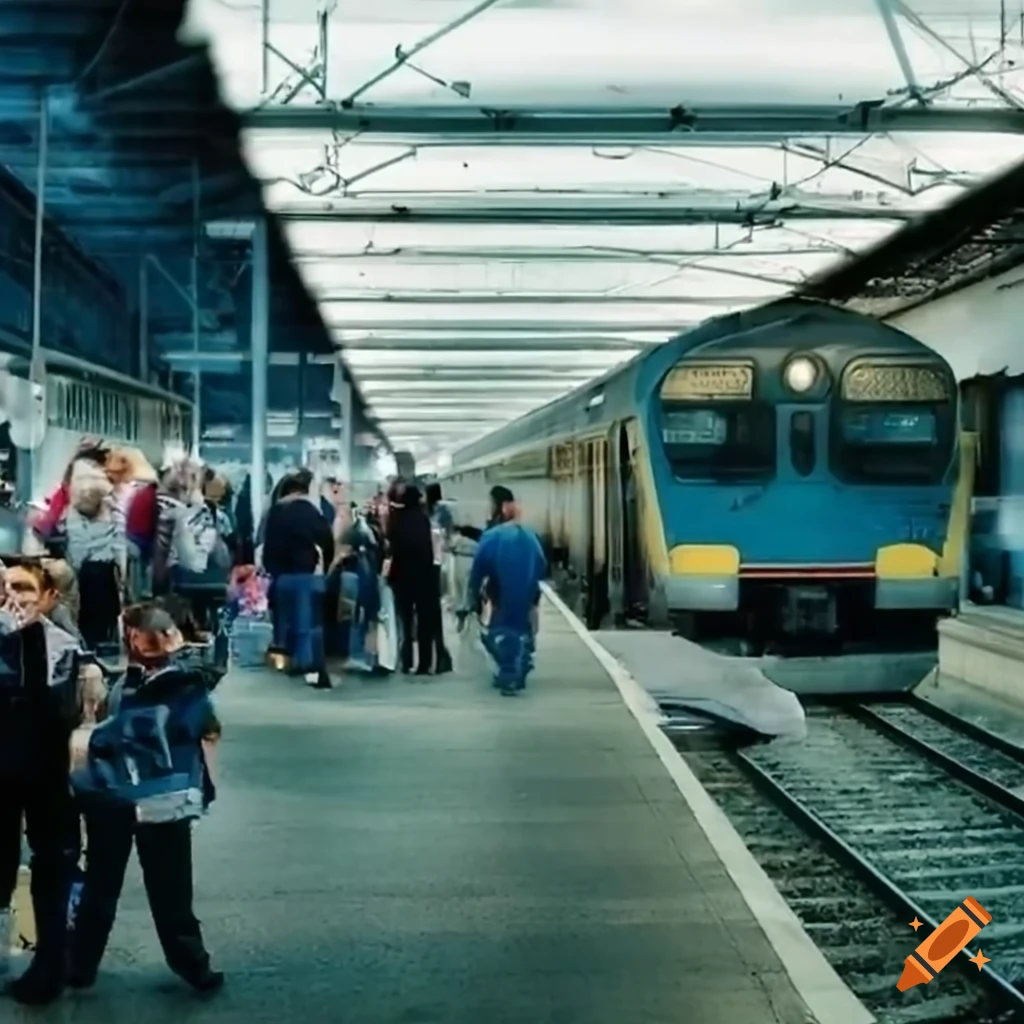 train arriving at a crowded station