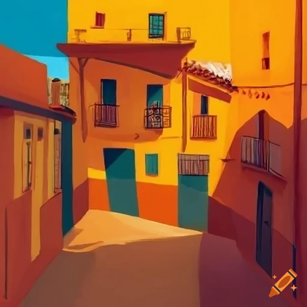 cubist depiction of a Spanish village