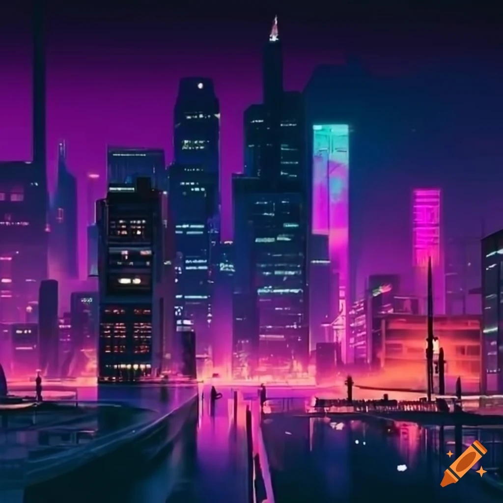 retrowave night cityscape