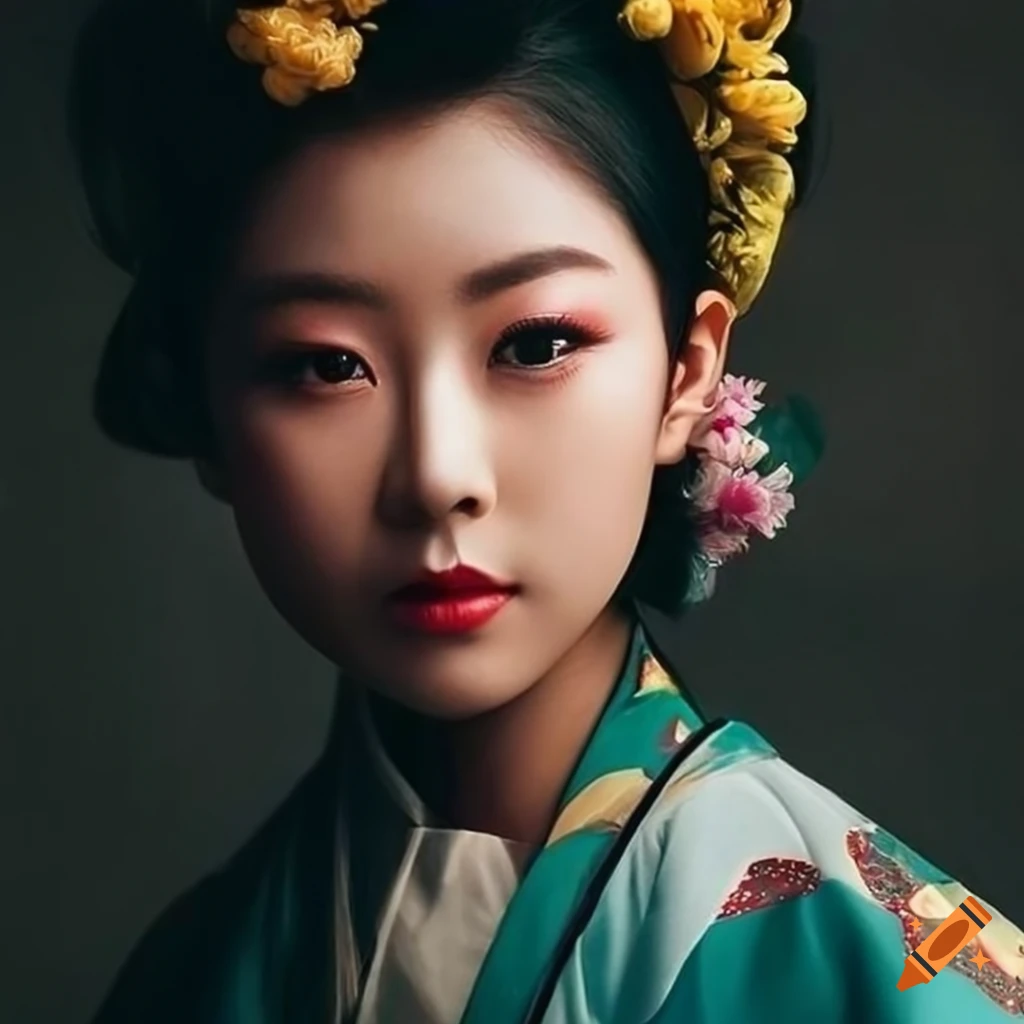 hyper-realistic portrait of a focused Japanese woman