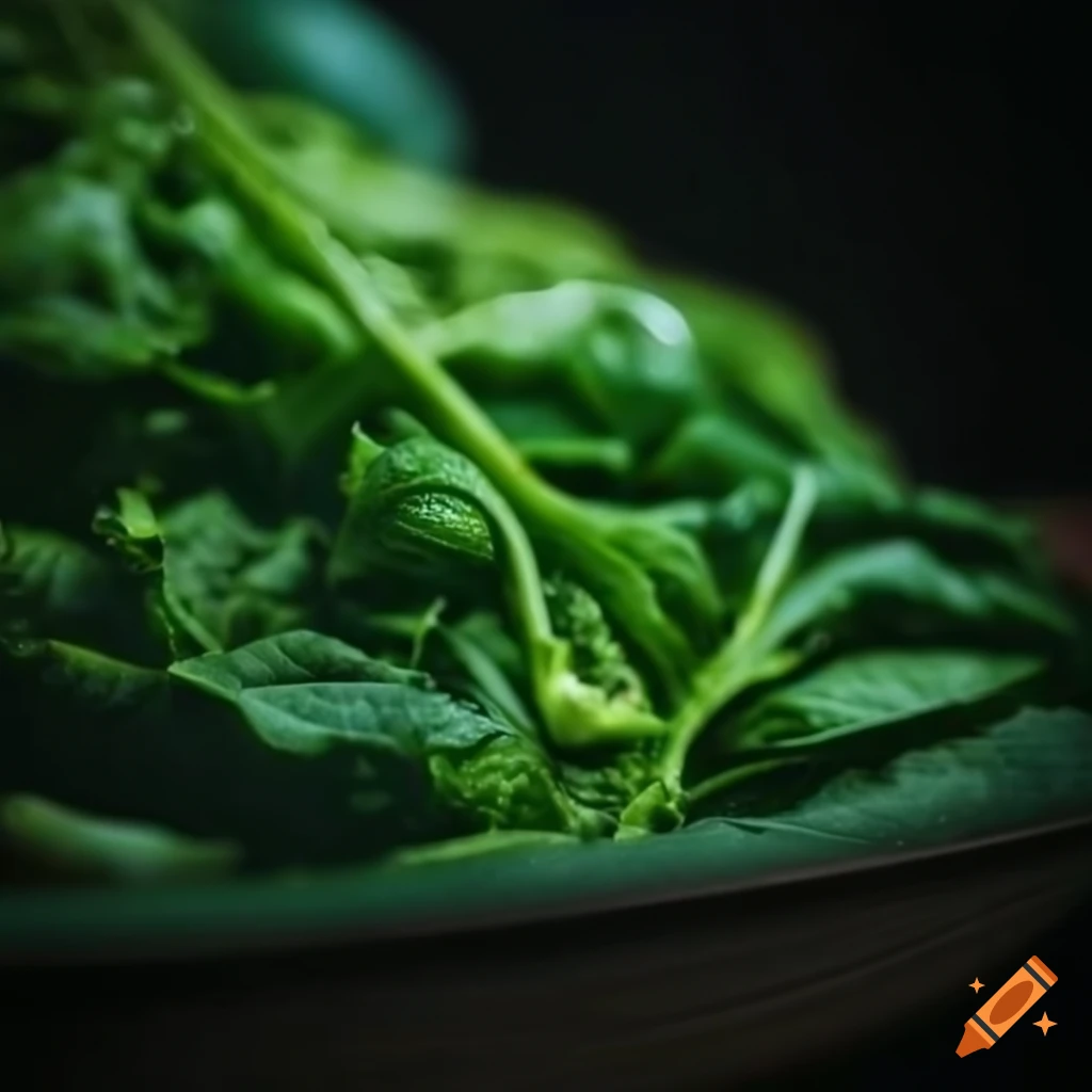 plate of fresh greens on a dark background