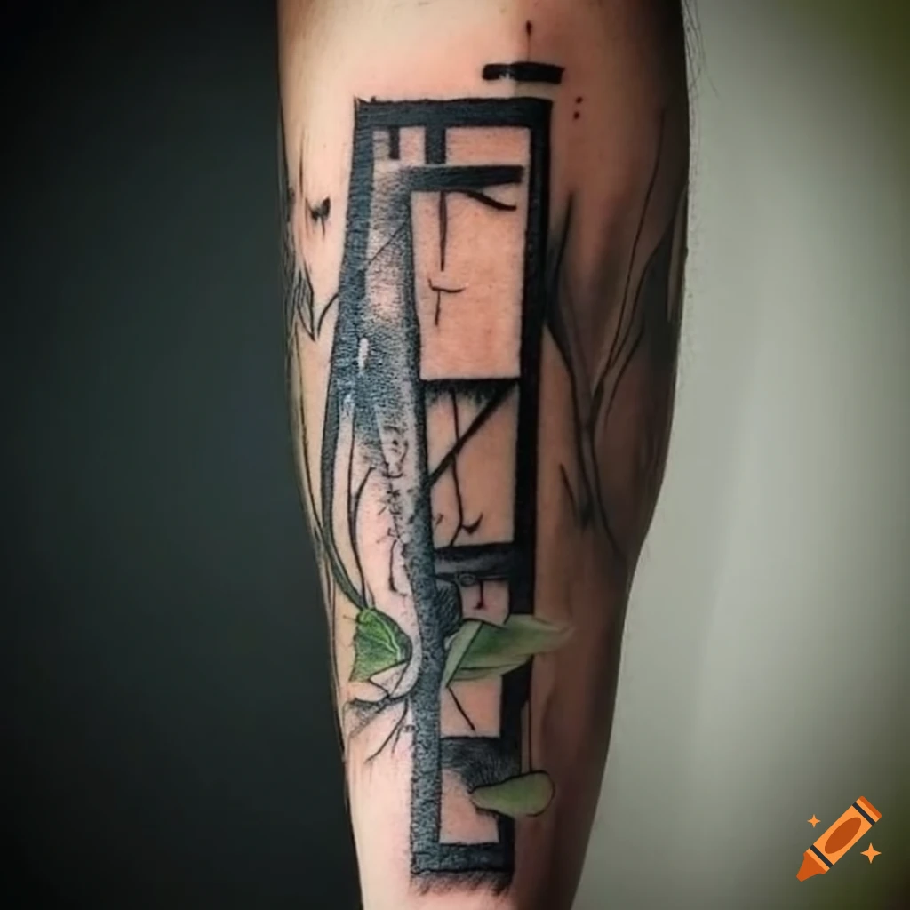 tattoo of a guillotine with climbing plants