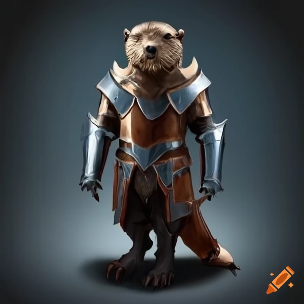 illustration of a otter wearing knight armor