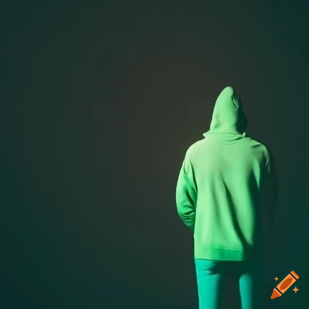 stylish man in a green hoodie with palm trees in the background