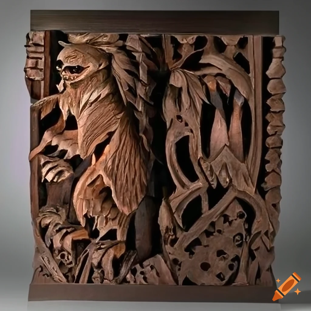 carved moth werewolf motif in architectural style