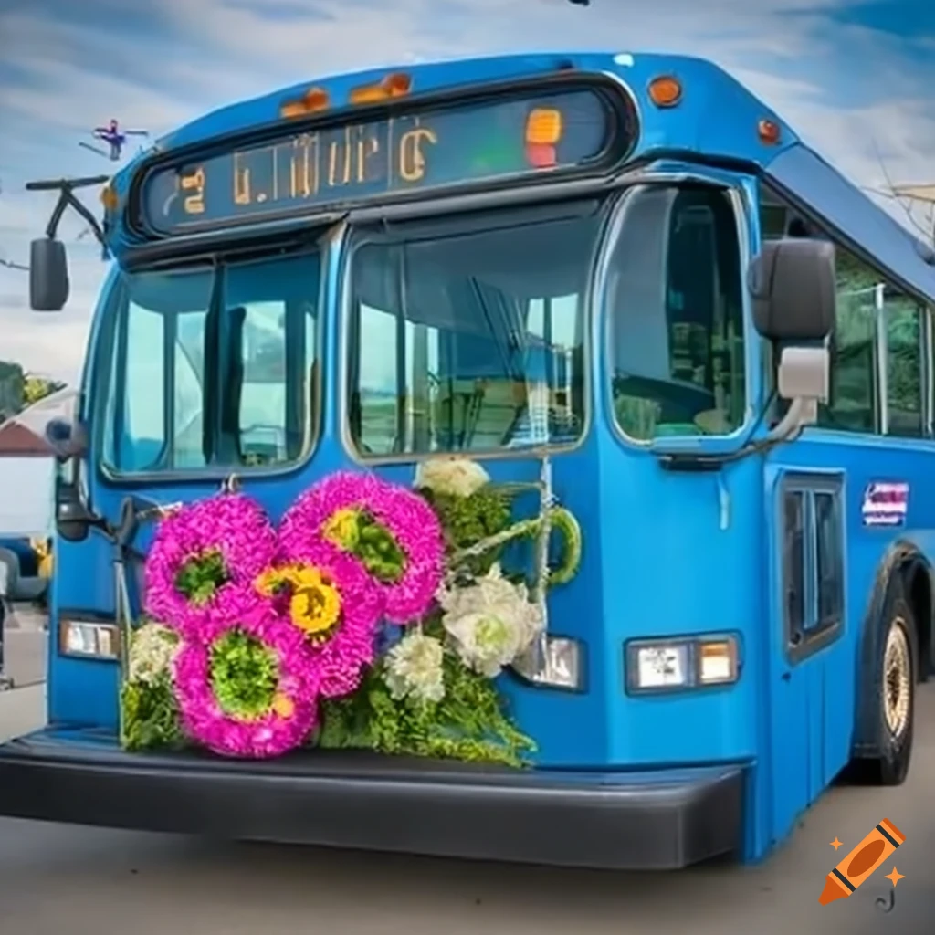 floral decorated local transit community bus