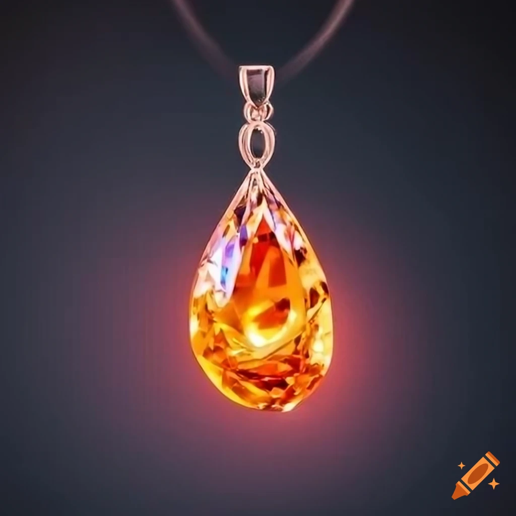 fire-shaped crystal pendant on black background