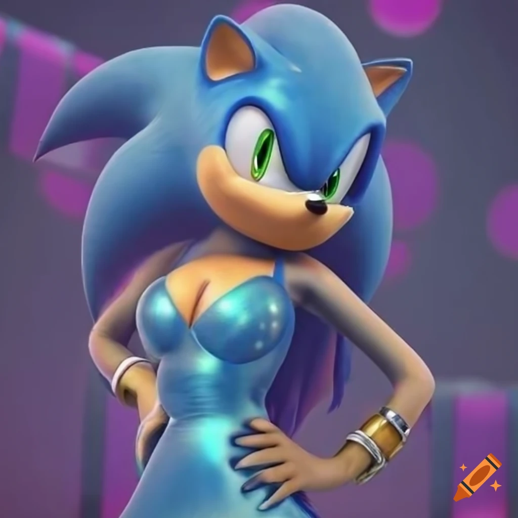Female Sonic the Hedgehog in a stylish dress at a nightclub