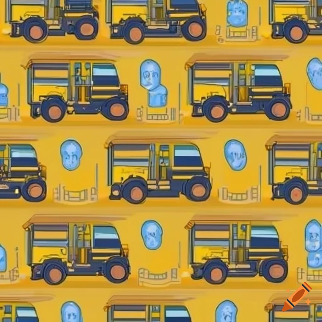 yellow school bus pattern with circuit board theme