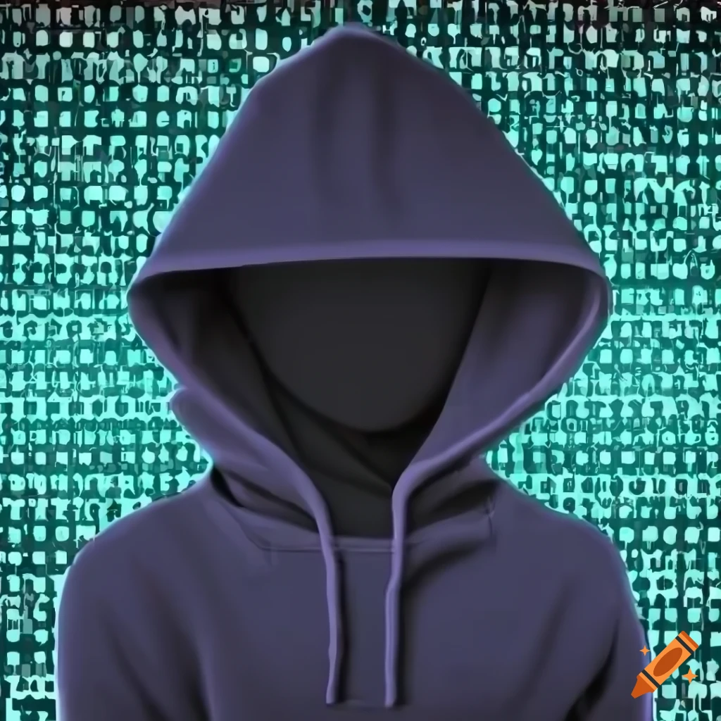 illustration of a Tunisian hacker in a hoodie with binary code background