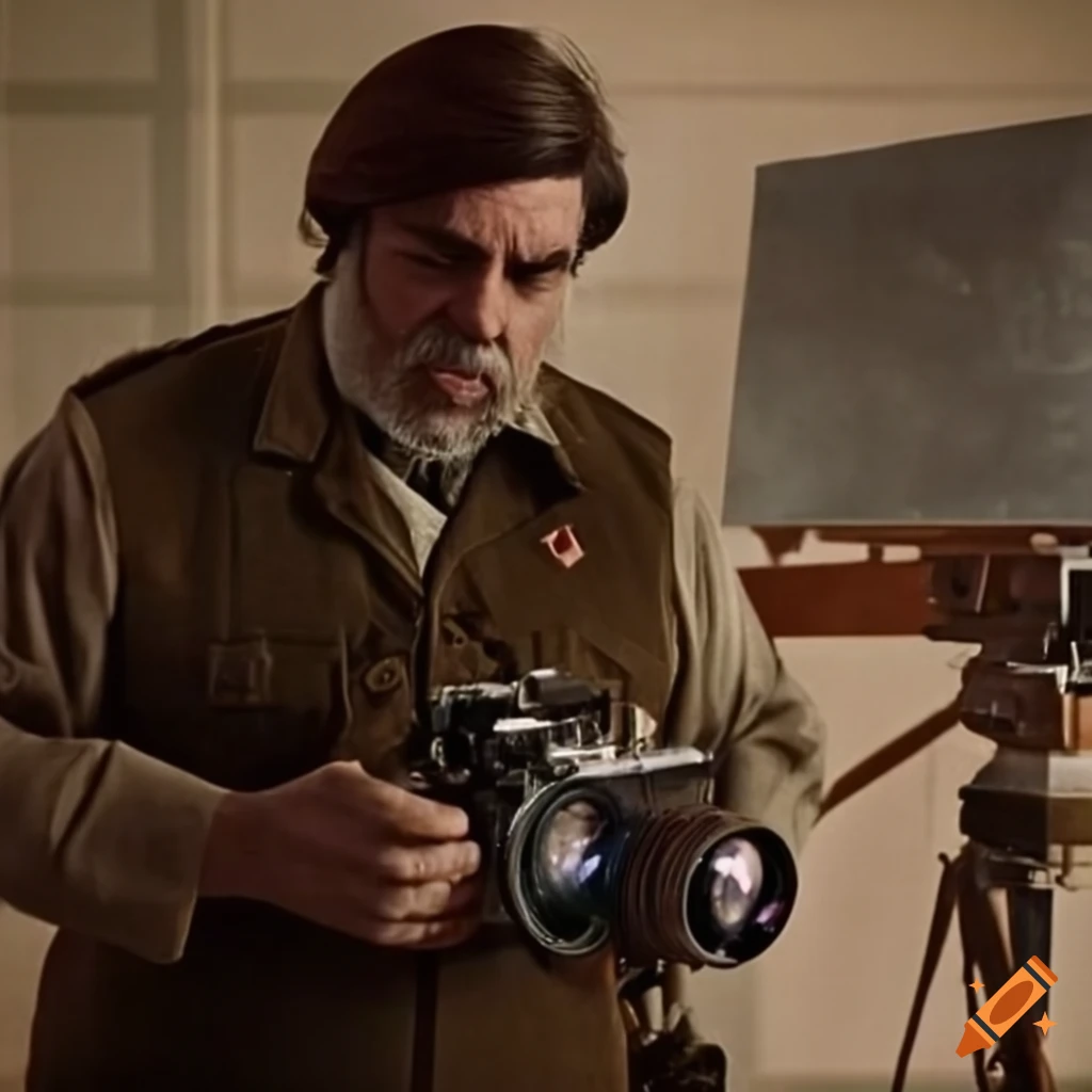 still from a Soviet movie featuring Matt Berry as a camera man