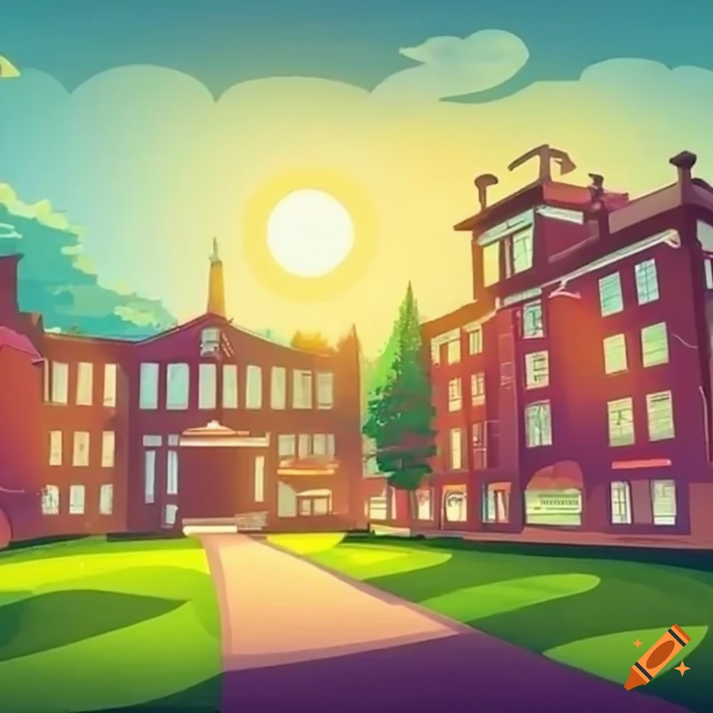 vibrant college campus with students enjoying a sunny day
