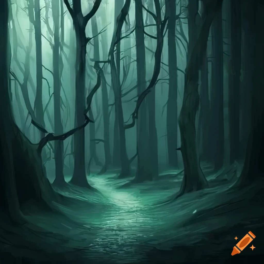 image of a spooky path in a dark forest