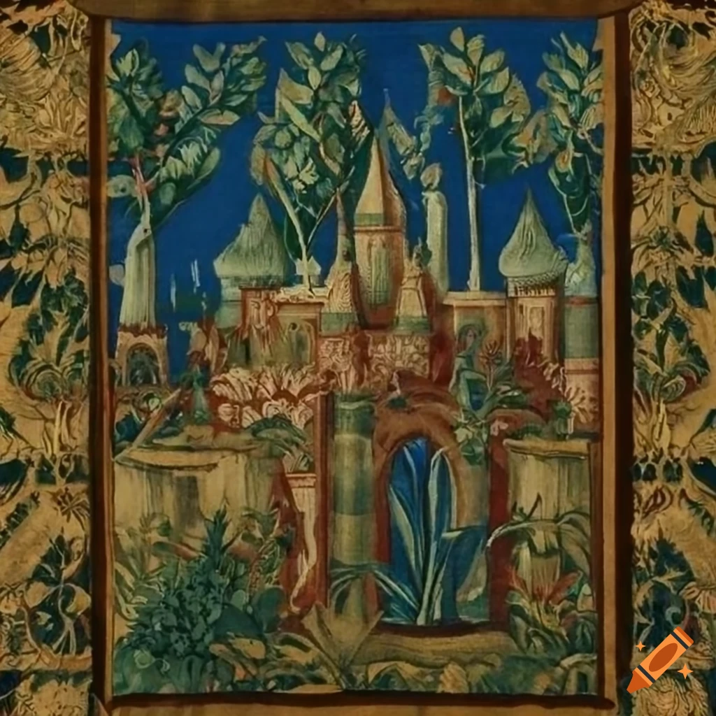 medieval tapestry with plants
