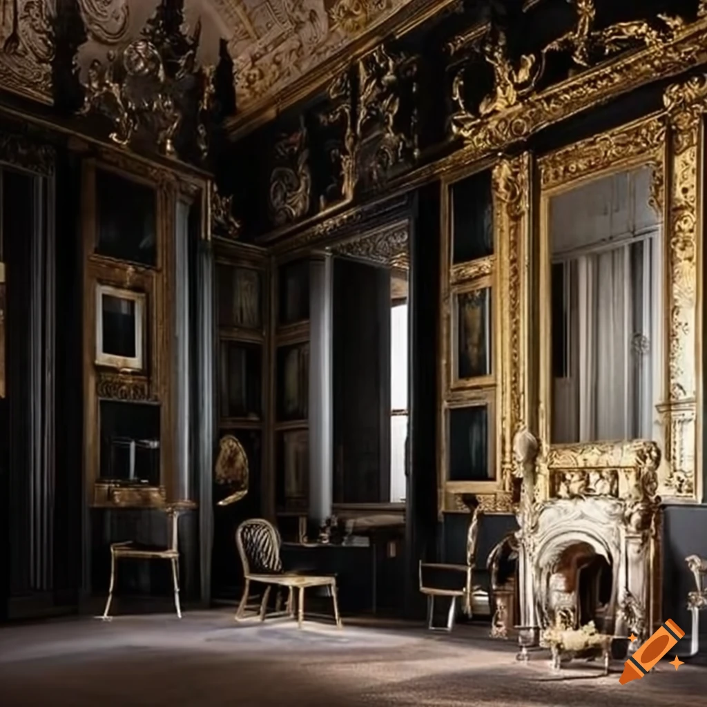 black wood interior design of a house inspired by Chateau de Versailles
