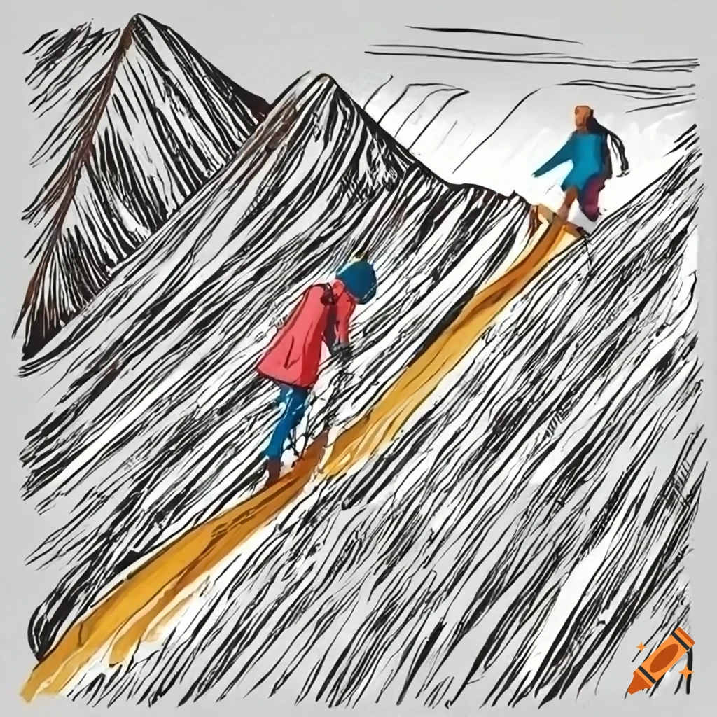 group of people climbing a mountain with switchback trails