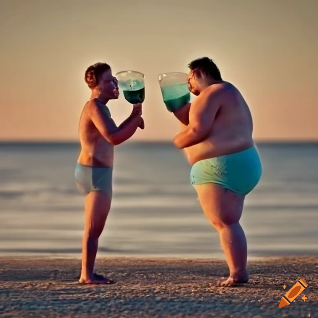 two men enjoying drinks on the beach