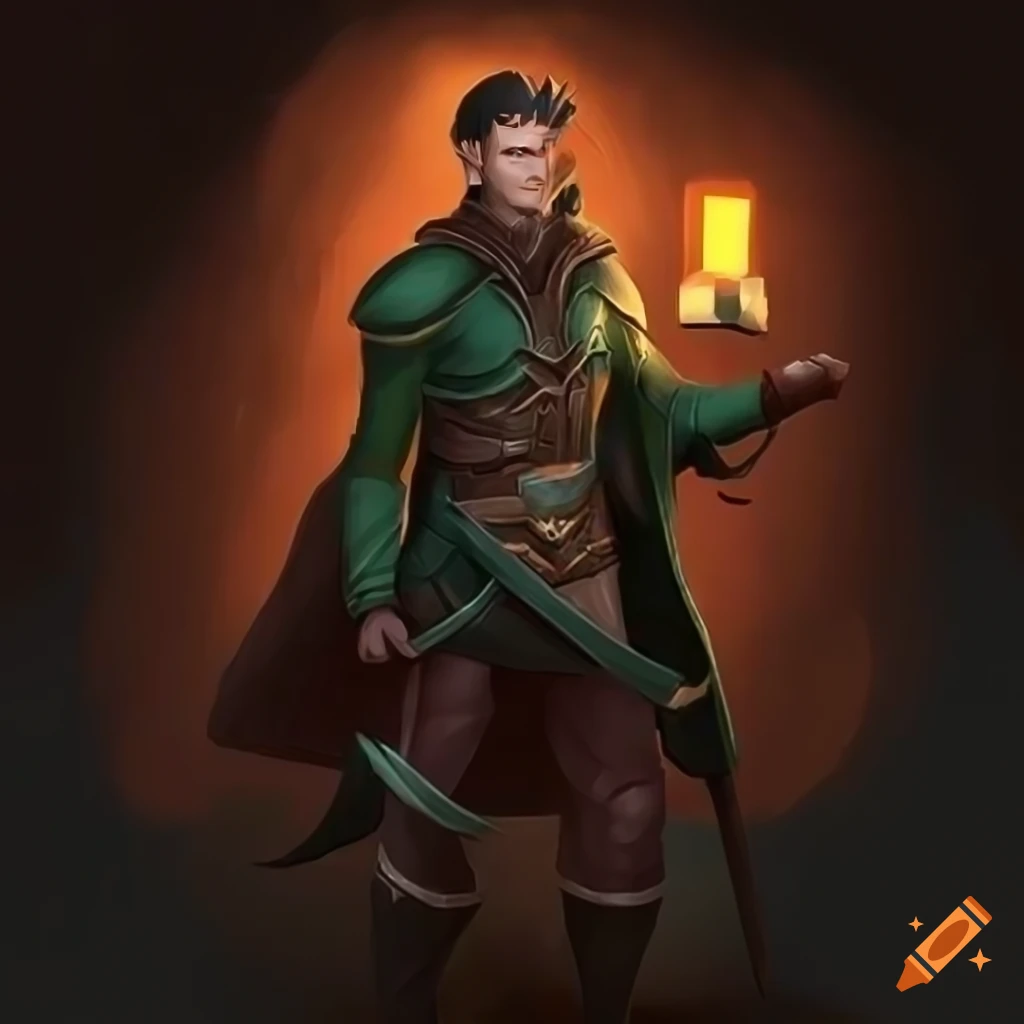 digital art of a male elf ranger with a lantern