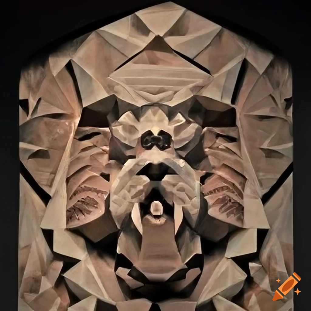 carved moth werewolf motif in architectural style