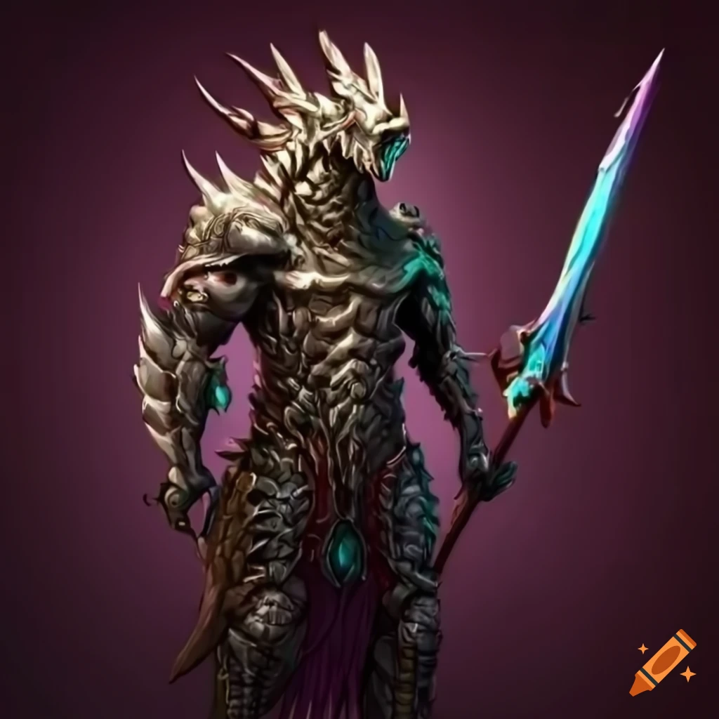 image of a powerful warrior with dragon scale armor and a shiny sword