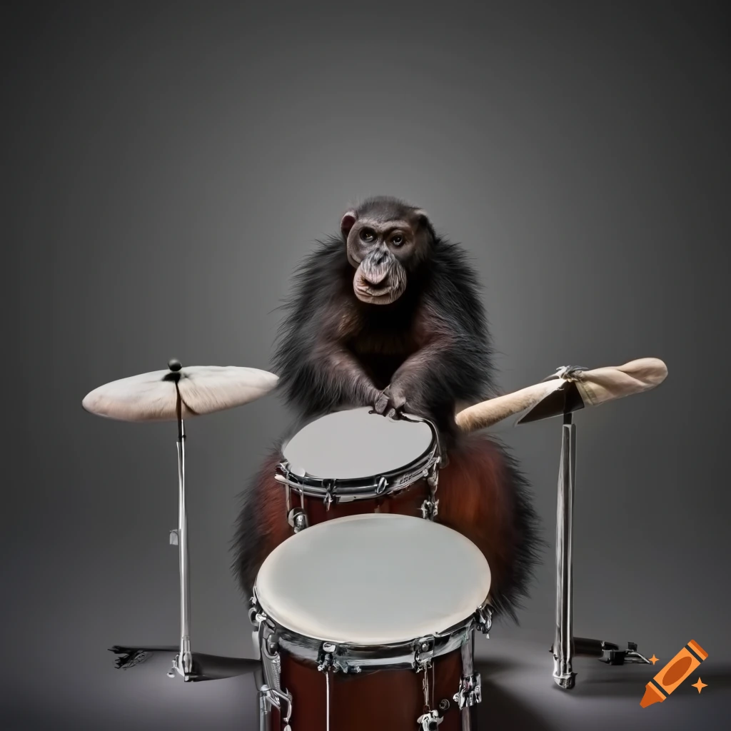 chimpanzee playing the drums