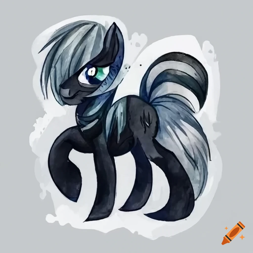 animated cartoon pony with black coat and white mane