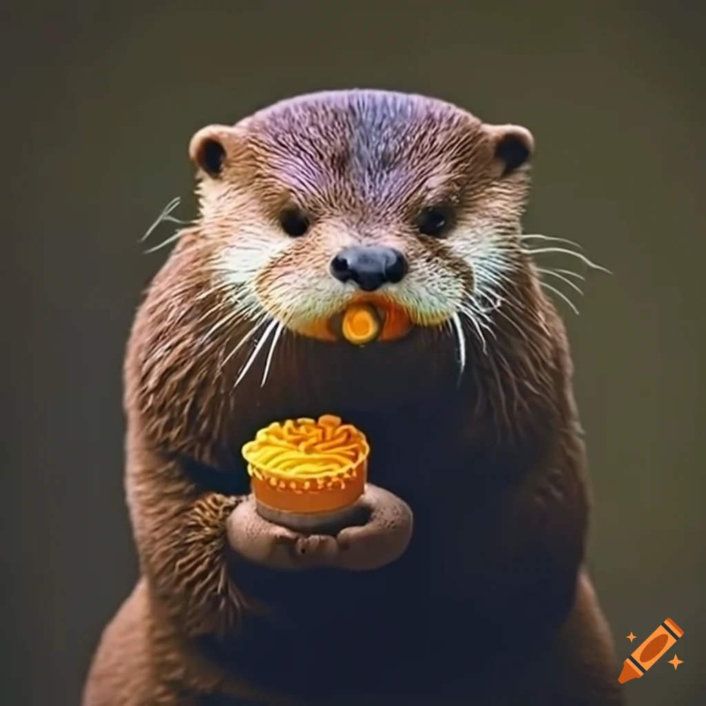cute otters wearing sweaters eating mooncake