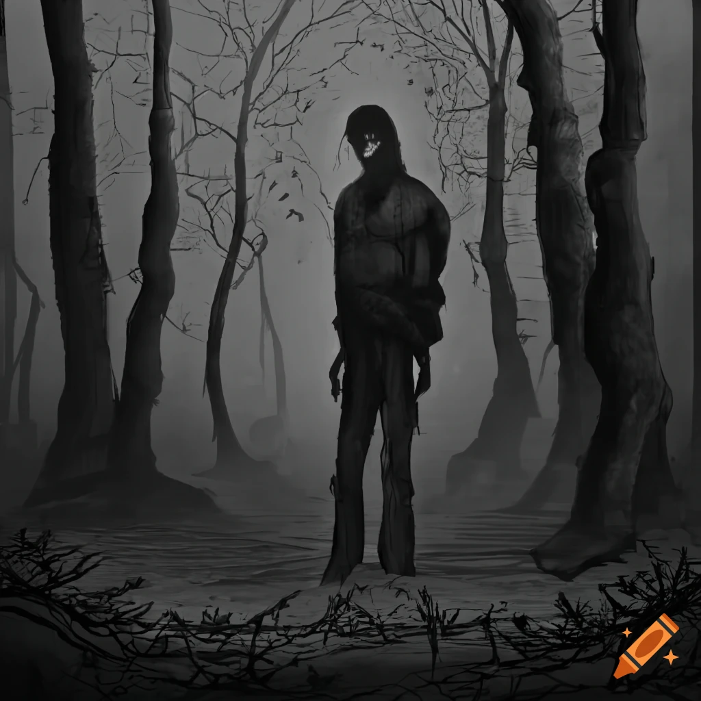 album cover with dark forest and character James