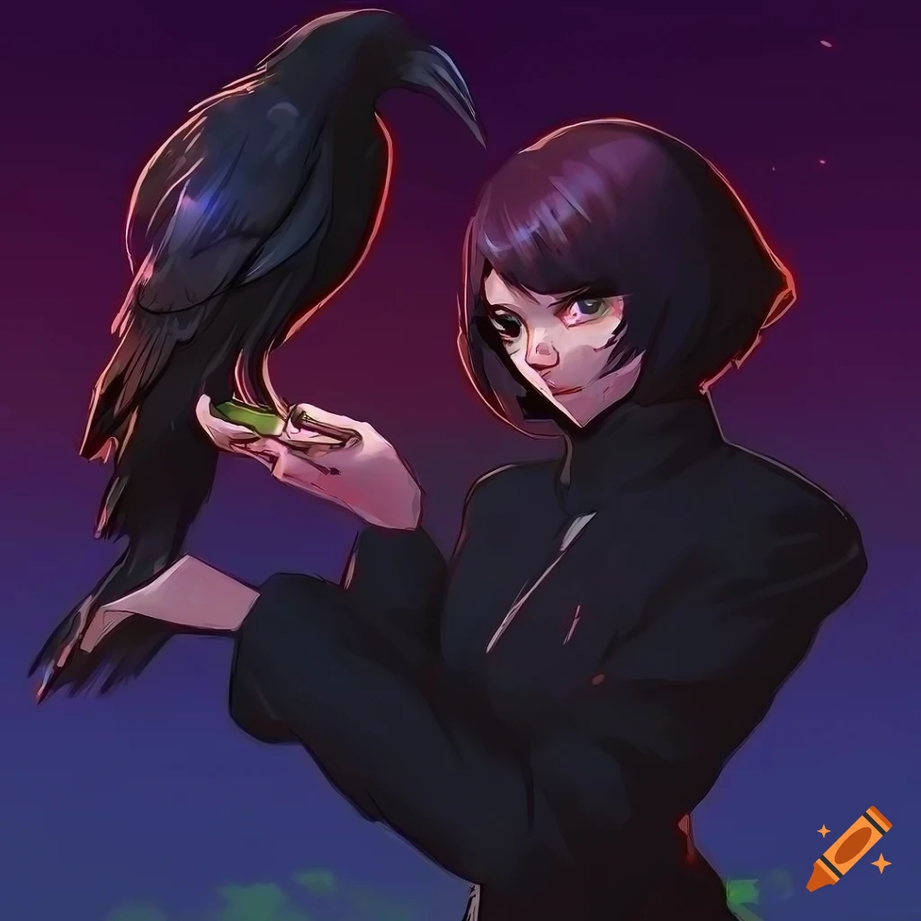 digital art of a raven perched on hands