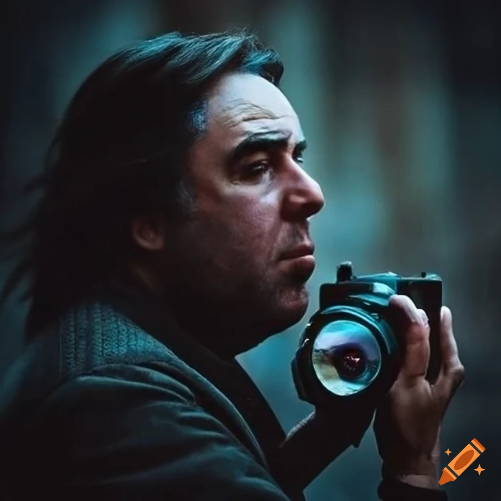 still from a Soviet movie featuring Matt Berry as a camera man