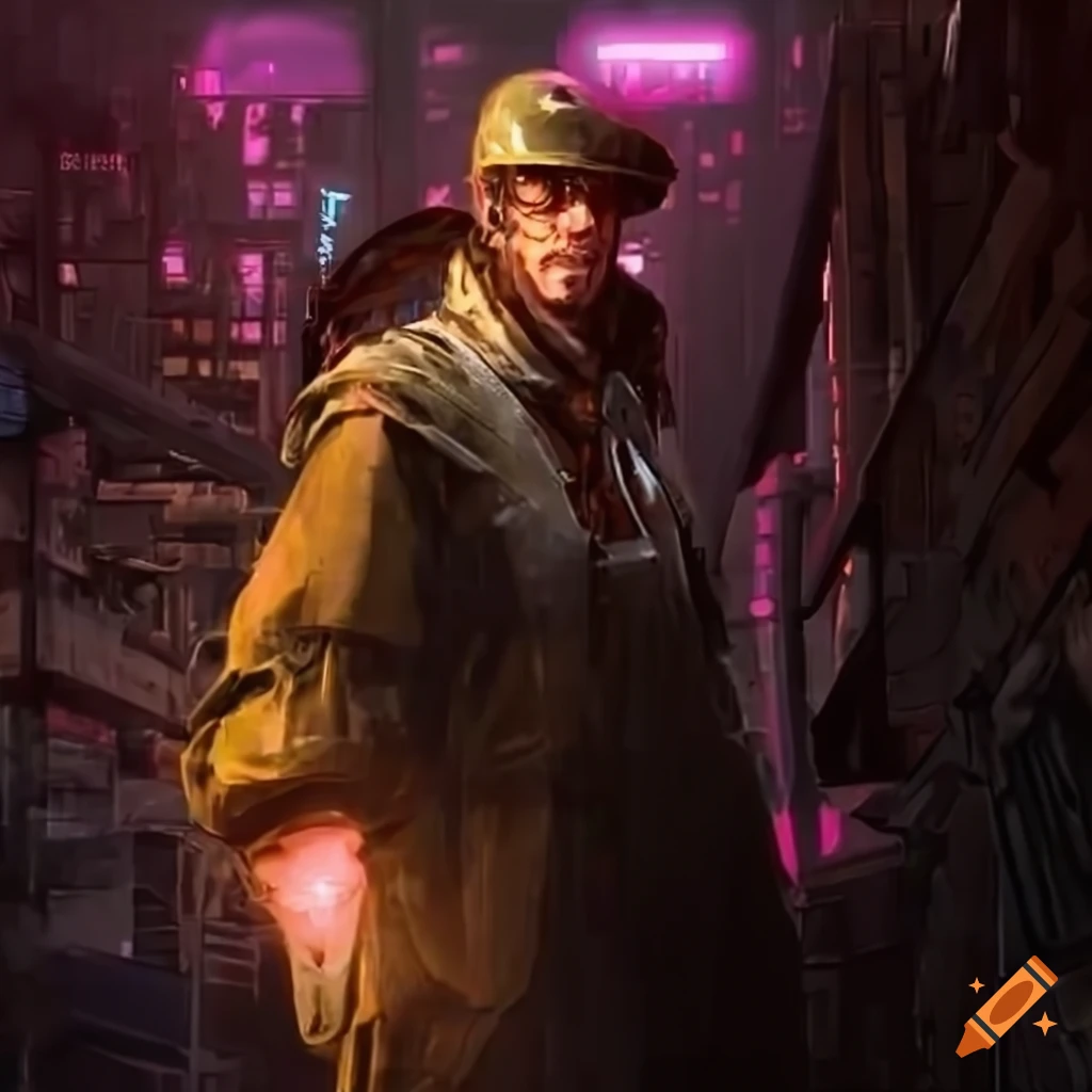 cyberpunk dock worker with a wrench