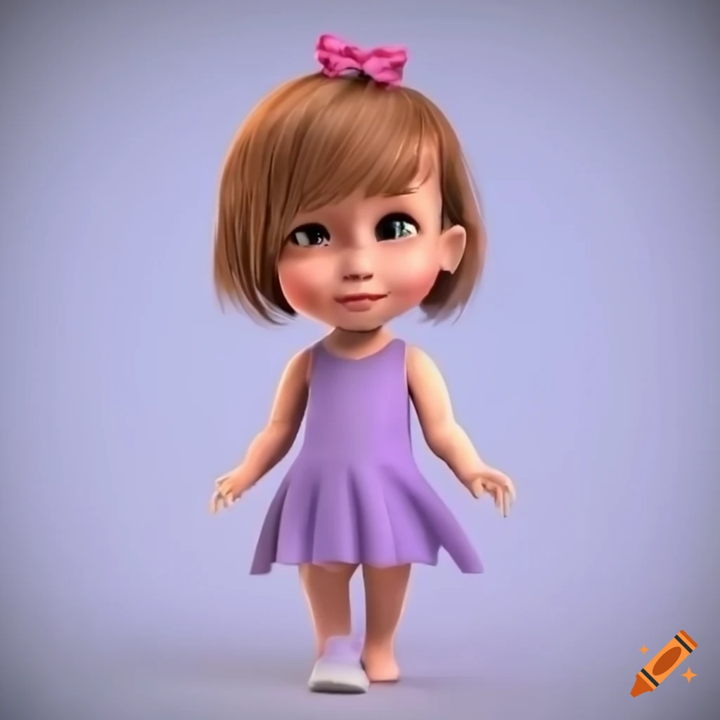 cute 3D Disney girl with short hair and pink dress