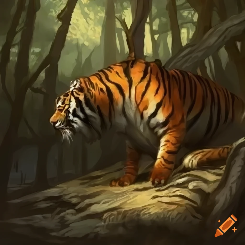 fantasy art of a tiger in a taiga