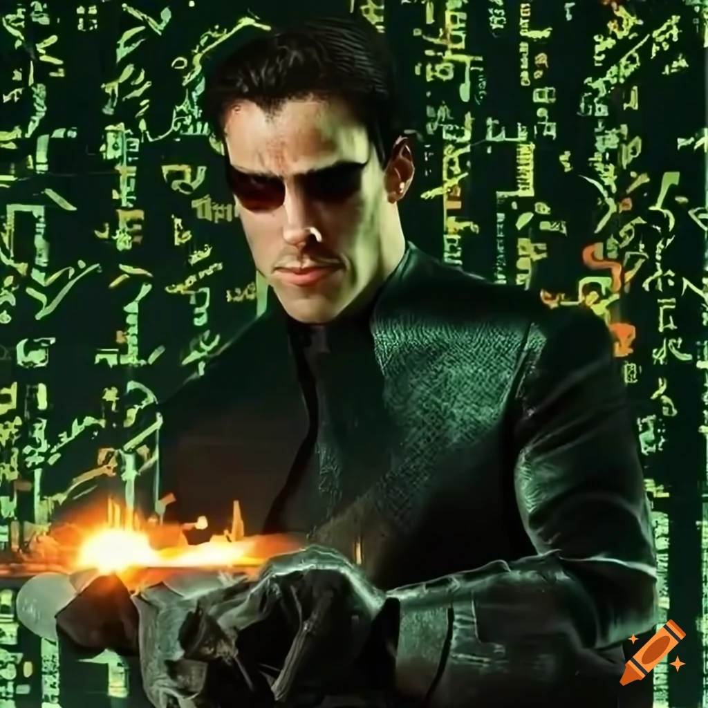 blacksmithing scene with matrix numbers in the background