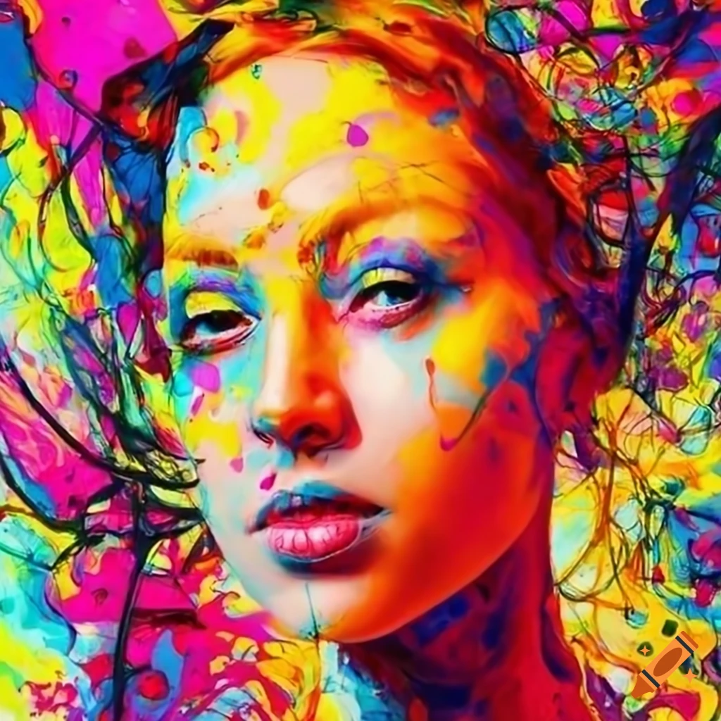 colorful abstract portrait in Pollock style