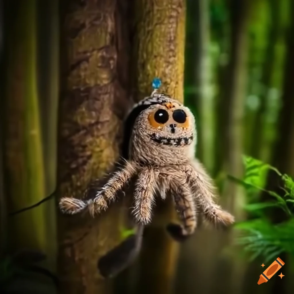 peluche d'une araignée dans la forêt
