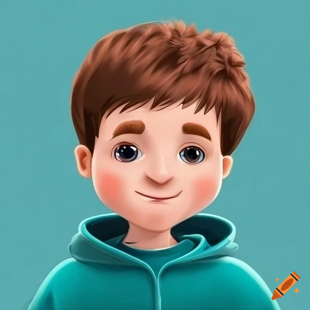cartoon illustration of a smiling boy in a hoodie