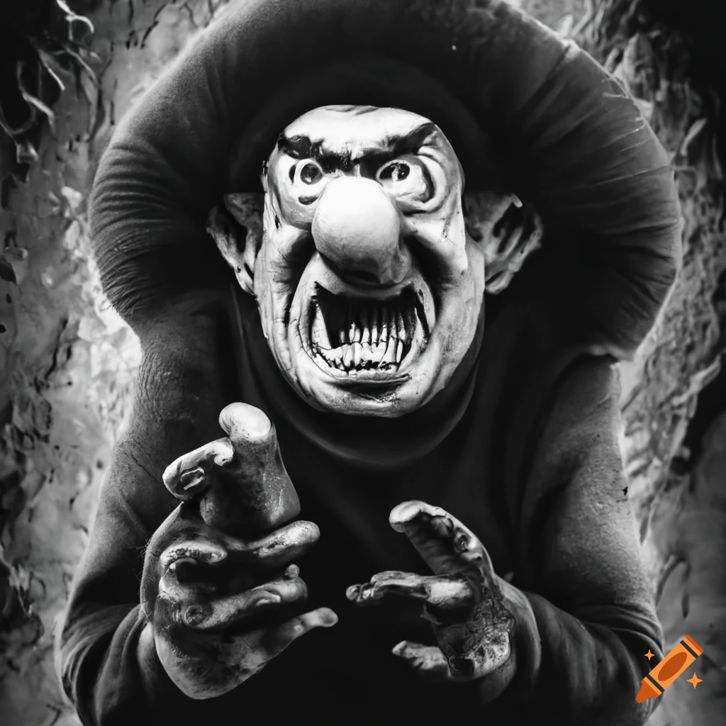 black metal style depiction of Gargamel from the Smurfs