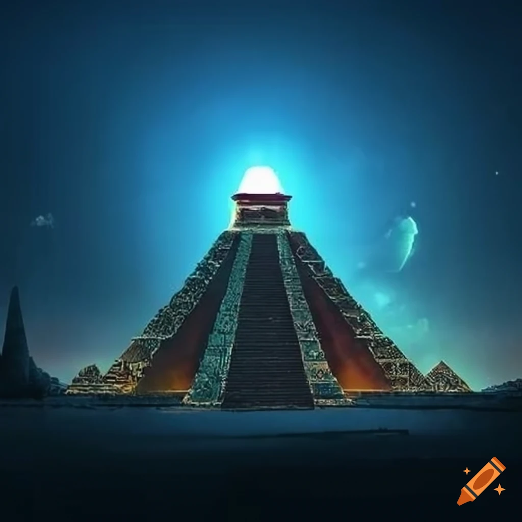 futuristic aztec pyramids in James Gunn's artistic style