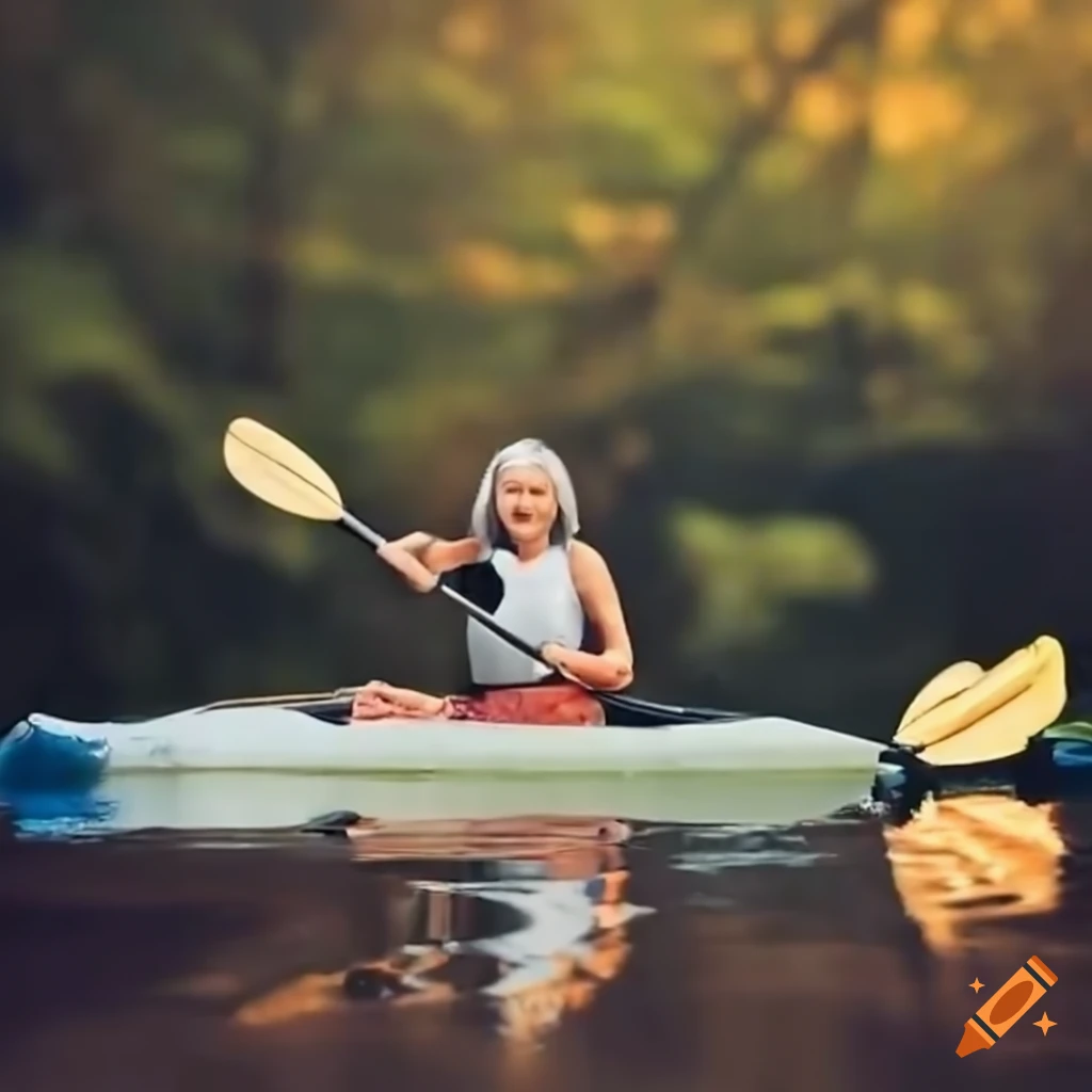 woman kayaking on a tomato soup river