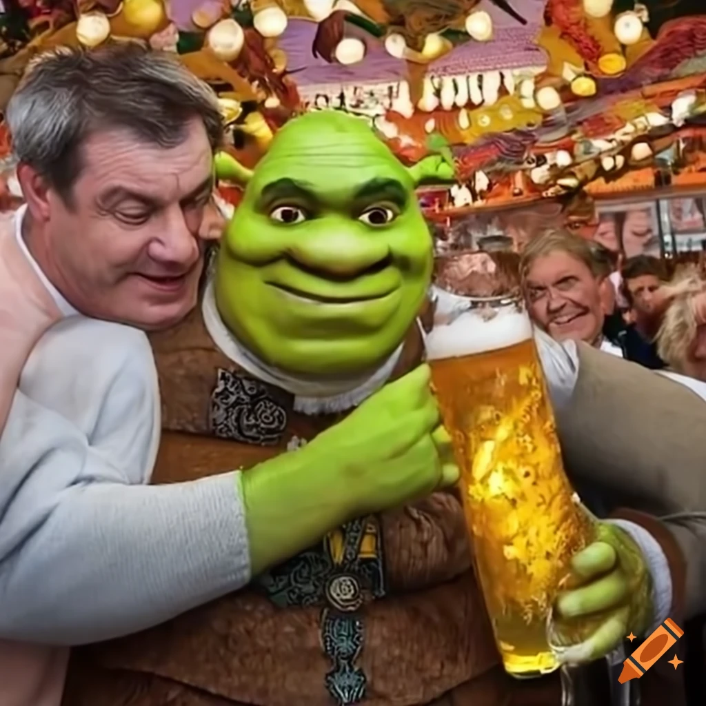 Markus Söder and Shrek together at Oktoberfest
