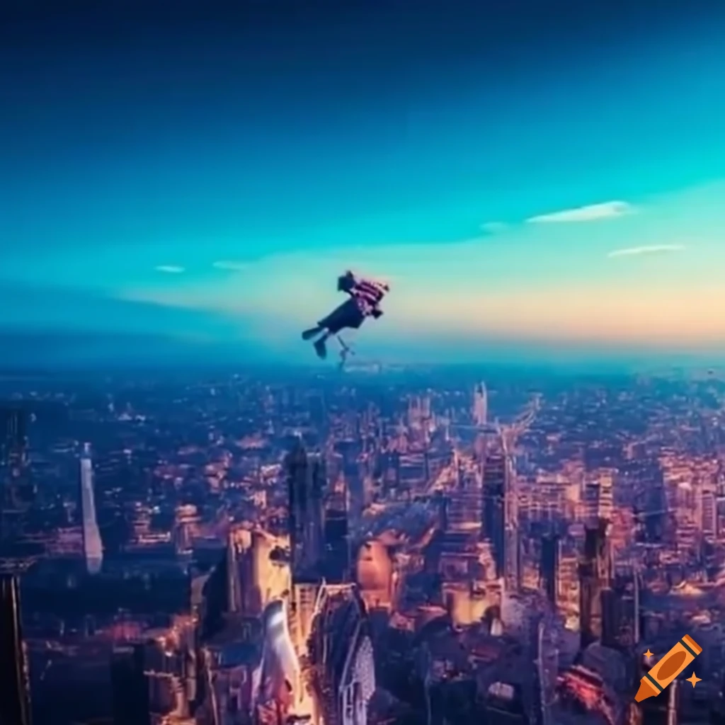 ilustración de una persona volando sobre una ciudad