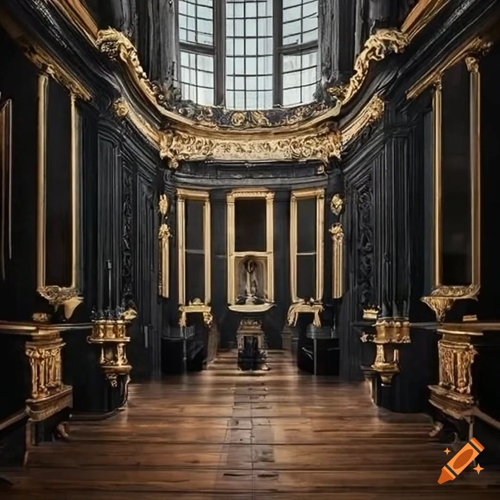 black wood interior design of a house inspired by Chateau de Versailles